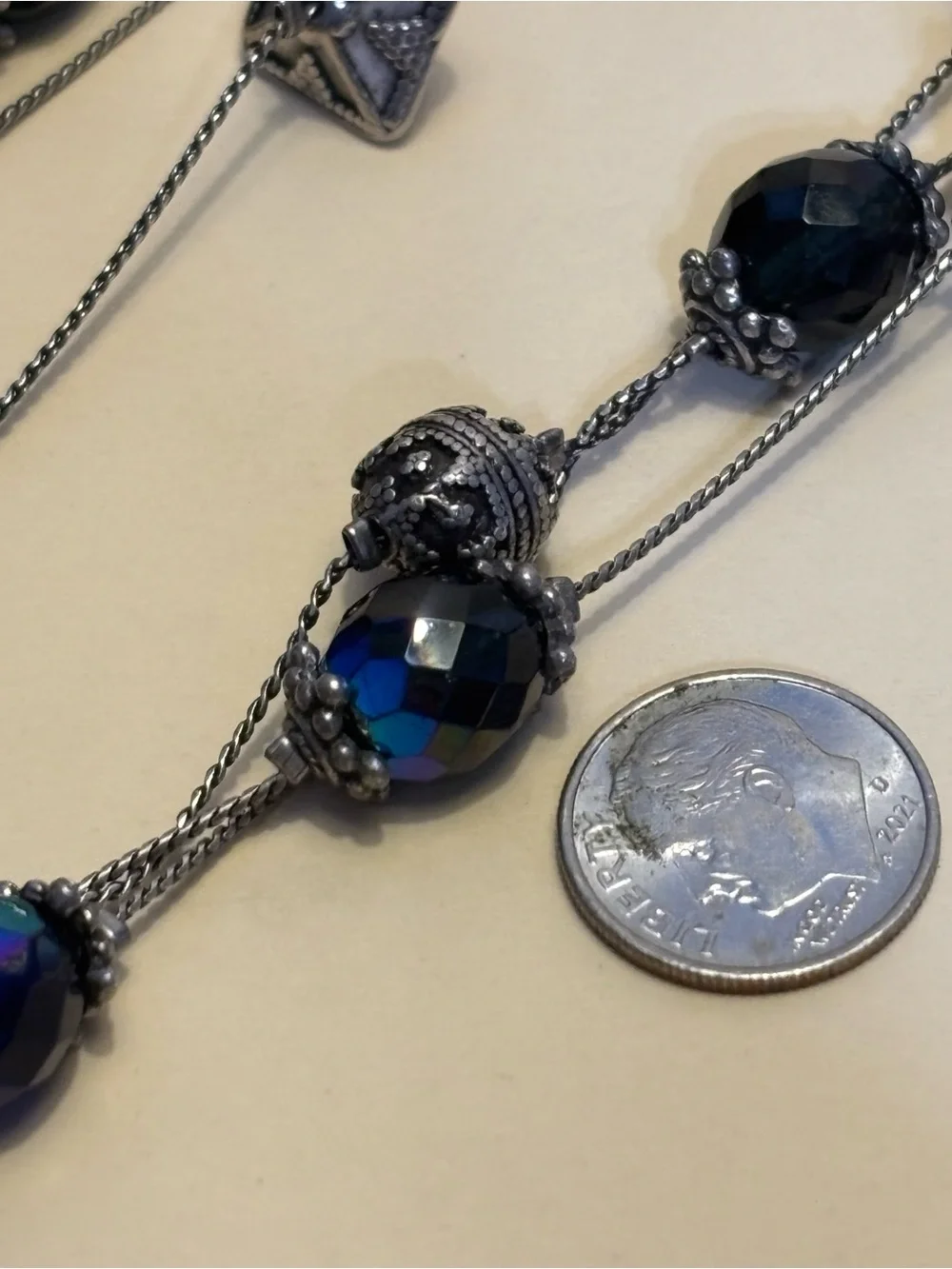 Chico’s Multi-Strand Blue Crystal Station Necklace 18”+3”